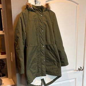 GAP Olive Green and White Sherpa Jacket